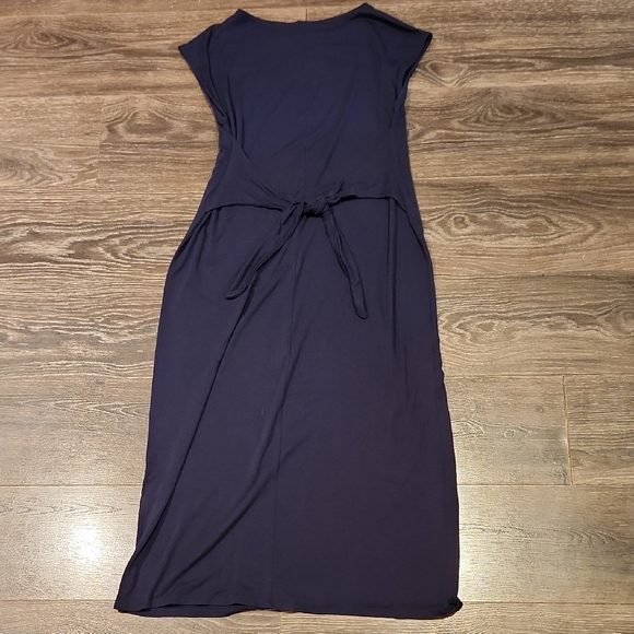 ❤️ EILEEN FISHER NAVY BLUE FINE JERSEY TIE WAIST MIDI DRESS, SMALL - Picture 7 of 12